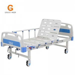 W04 Metal 2 Crank 2 Function Adjustable Medical Furniture Folding Manual Patient Nursing Hospital Bed with Casters