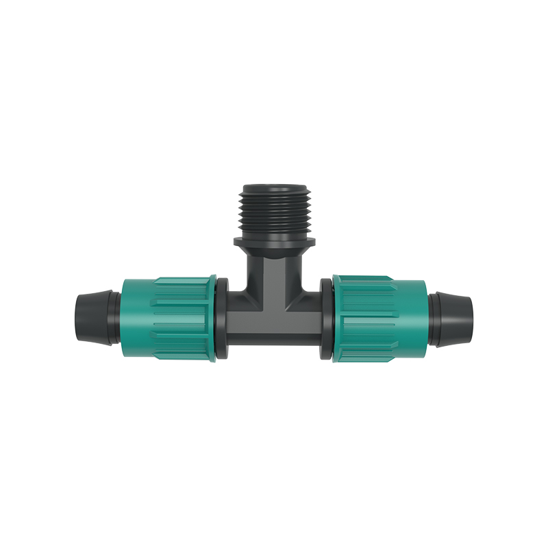 Male threaded tee with lock nuts for PE pipe 16*1/2″ 16*3/4″ Featured Image