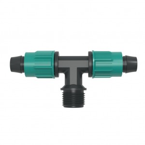 Male threaded tee with lock nuts for PE pipe