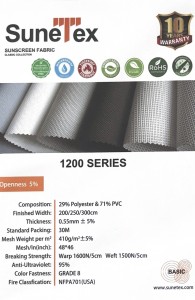 Anti-UV 5% Openness Roller Blind Fabric Sunscreen Fabric For Window