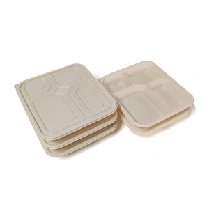 PLA Biodegradable Disposable 4 Compartment Takeaway Lunch Box Yenye Mfuniko