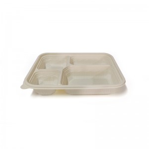 PLA Biodegradable Disposable 4 Kompartemen Takeaway Lunch Box Kanthi Tutup