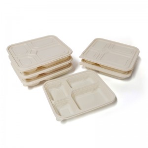 PLA Biodegradable Disposable 4 Compartment Takeaway Lunch Box Nrog Lub hau