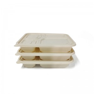 PLA Biodegradable Disposable 4 Kompartemen Takeaway Lunch Box Kanthi Tutup