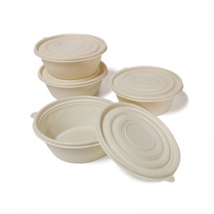PLA Biodegradable Bento Lunch Box Takeaway Plastic Round ໂຖປັດສະວະບັນຈຸອາຫານທີ່ມີຝາປິດ