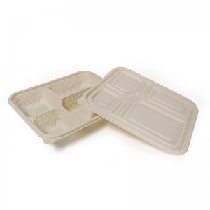 PLA Biodegradable Disposable 4 මැදිරි රැගෙන යාමේ දිවා ආහාර පෙට්ටිය පියන සමඟ