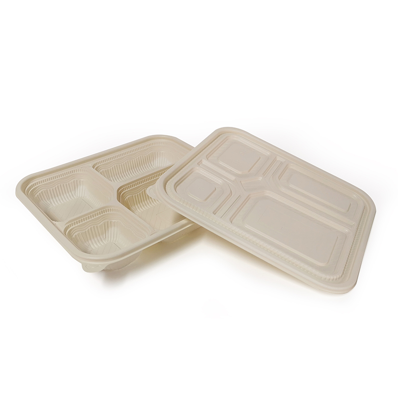 PLA biologisch afbreekbare wegwerplunchbox met 4 compartimenten en deksel