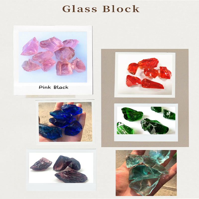 बगीचे को सजाने के लिए बहुरंगा ग्लास रॉक्स ग्लास ब्लॉक फैक्सू ग्लास पत्थर