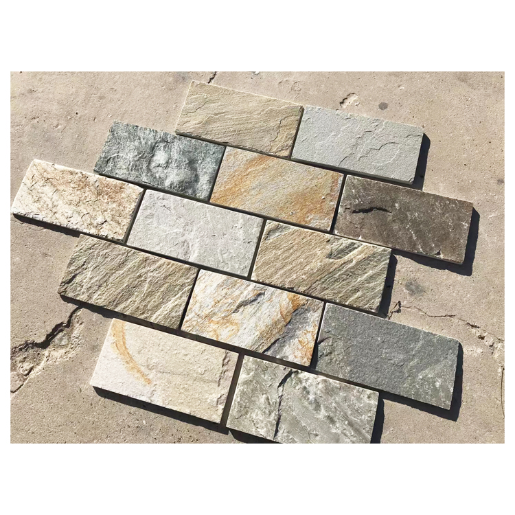 GS-SL03 yellow&white&gray color slate paving stone natural pave stone