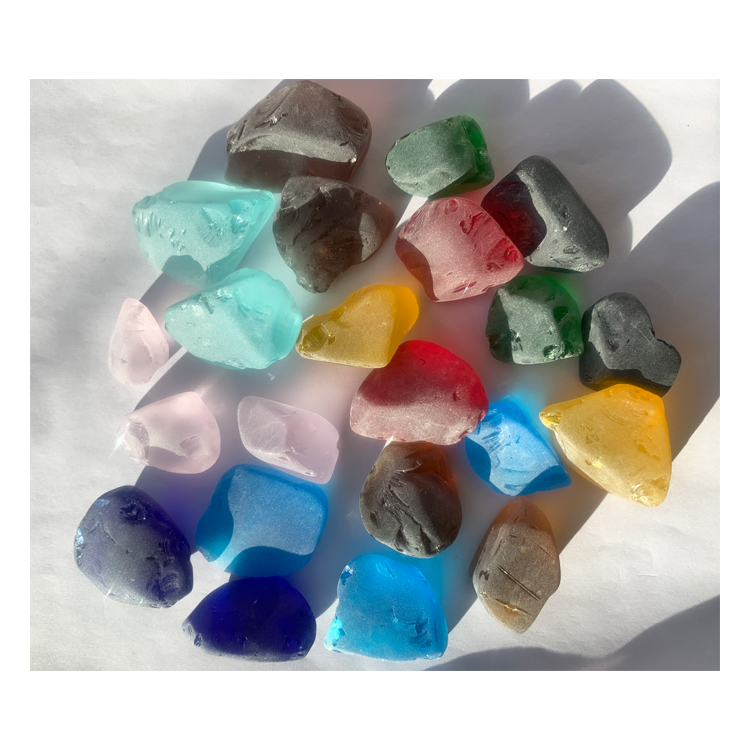 frost glass rock heavy tumbled glass stone glass lumps for decorate the garden and fish tank