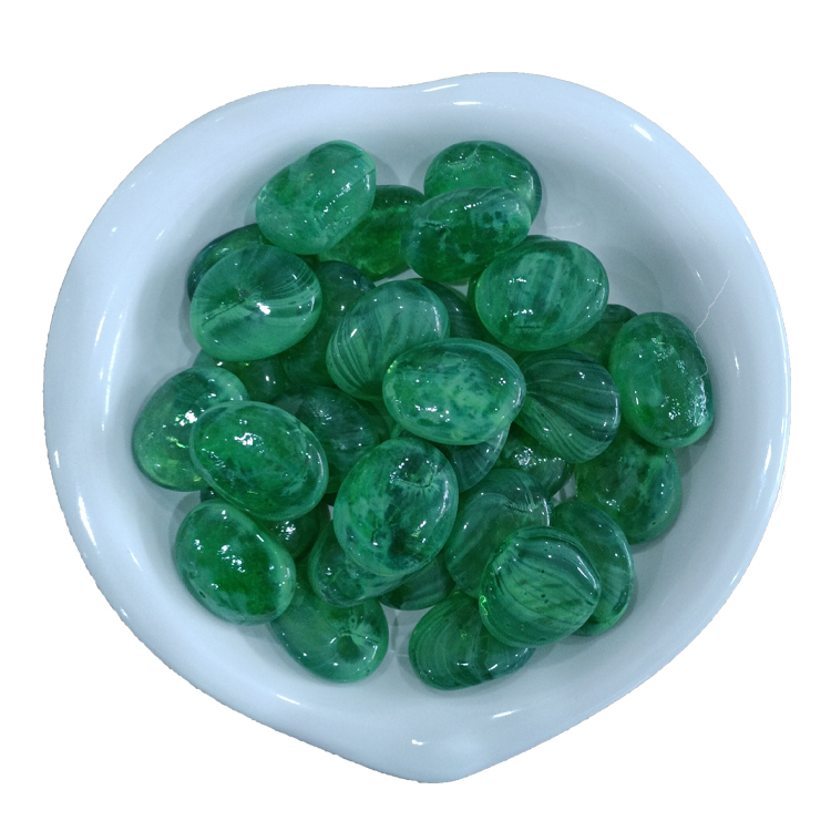 NB-018 green color glass stone glass flat pebble stone glass fish bottom stone decorate stone