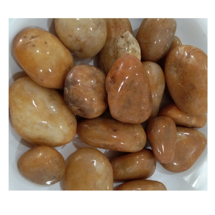 NJ-004 high polished yellow color river rainbow pebble stone for garden and street