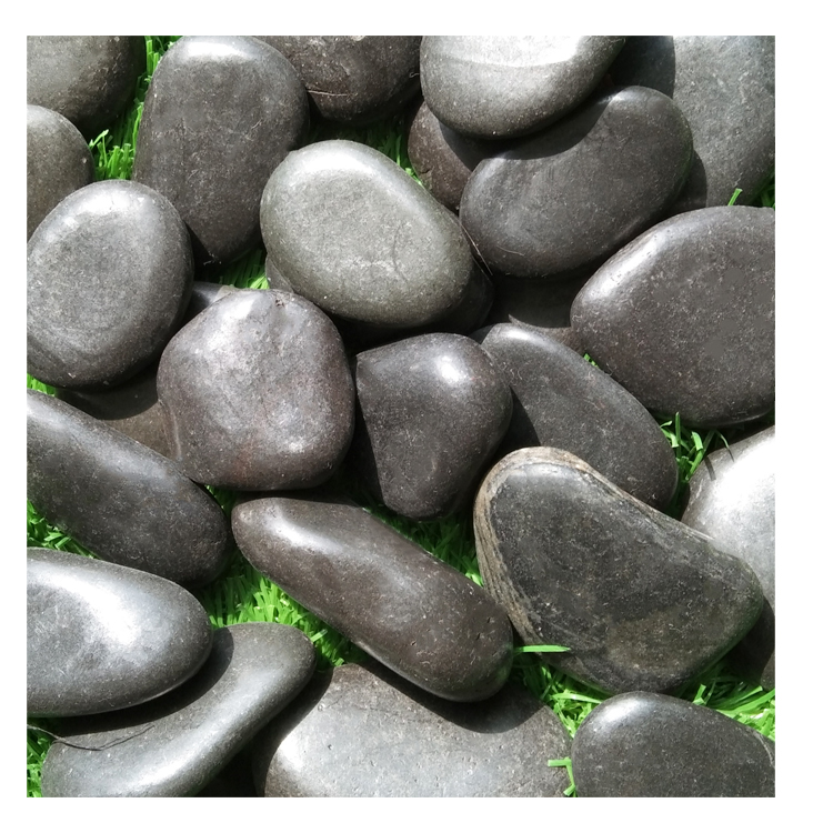 NJ-009 обичен полиран црн камен од речен камен за украсување на градината и улицата