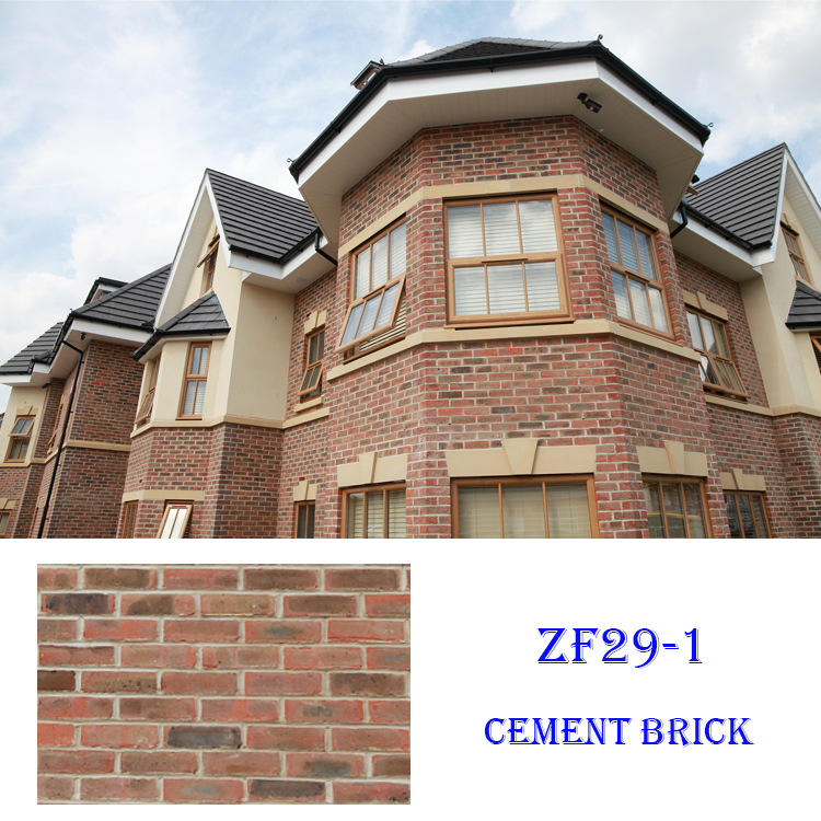 ZF29-1 rout Brick Zement Brick kënschtlech Kultur Brick Faux Steen fir Mauer vum Gebai Pseudo antike Brick