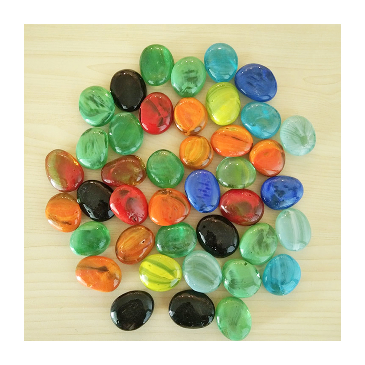 mixed color glass flat ball for decorate the garden and aquarium stone glass stone
