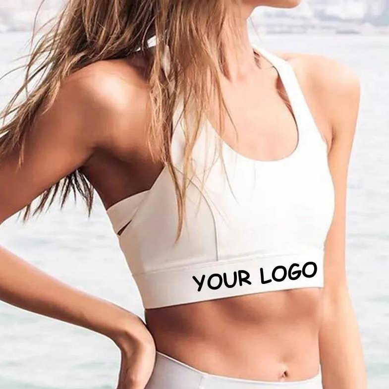 Custom Logo Private Label Wholesale High Quality Printed Yoga Bra Top Fitness Open Back Halter Sports Bra For Women