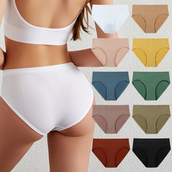 Underwear women’s seamless comfortable large size mid-waist triangle underwear pure cotton breathable buttock lifting solid color ladies underwear head