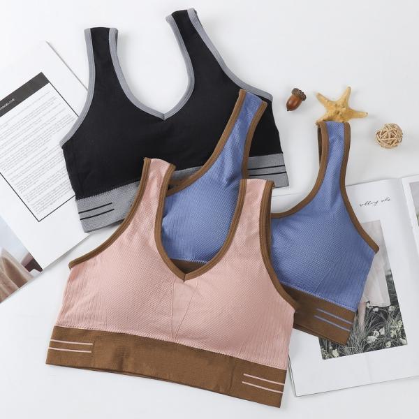 Seamless sports yoga bra, deep V, beautiful back, wide shoulder straps, contrasting color tube top, bottoming underwear