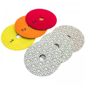 China Gold Supplier for 3 Inch 4 Inch 5 Inch 3 Step Hybrid Polishing Pad Diamond Flexible Wet Polishing Disc for Granite Marble Resin Pads