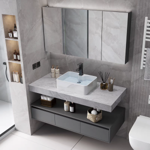 En Yeni 2024 Modern Çift Katlı Banyo Dolapları Serisiyle Tanışın Sinterlenmiş Taş Banyo Vanity