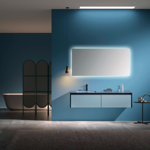Stylish and functional 60 inch bathroom vanity and blue bathroom vanity with illuminated mirrors