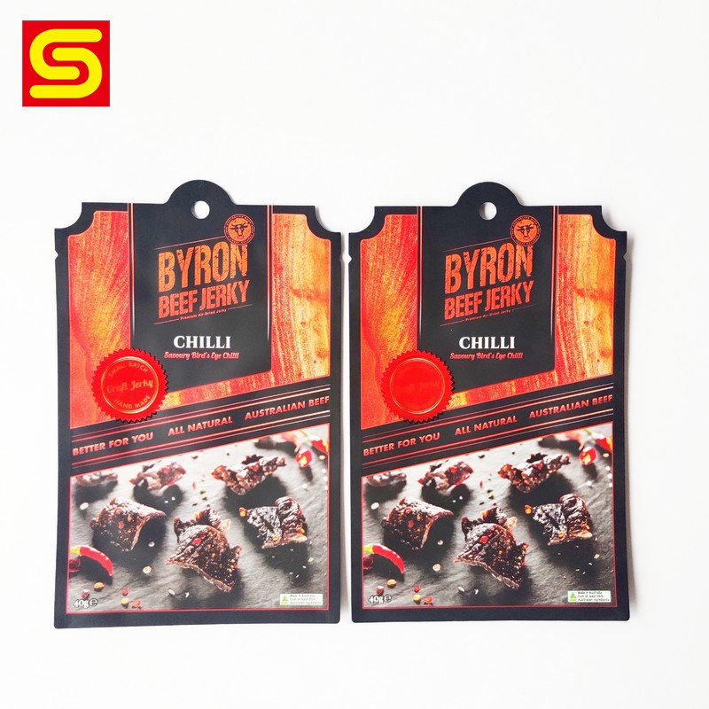 Customized Shape Three Side Seal Pouch For Beef Jerky Food Packaging