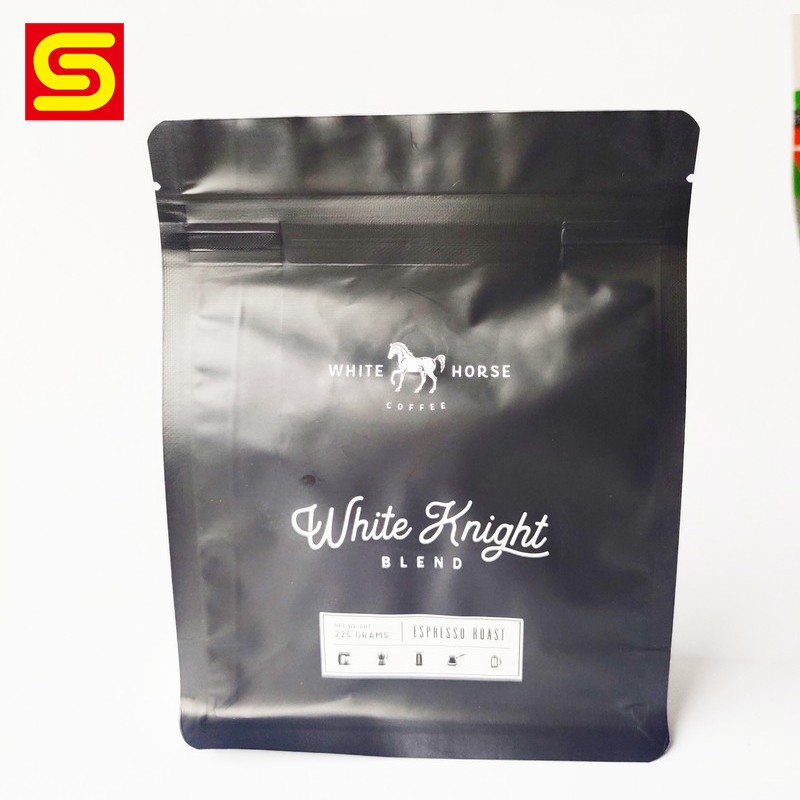 Flat Bottom Coffee Packaging Pouch nga May Degassing Valve
