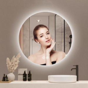 Modern Home Decor Round Touch Screen Waterproof Defogger Dimmable Backlit Mirror With Led Light For Hotel Bathroom Project