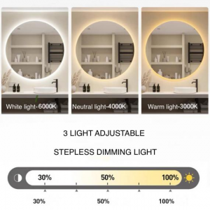 Modern Home Decor Round Touch Screen Waterproof Defogger Dimmable Backlit Mirror With Led Light For Hotel Bathroom Project