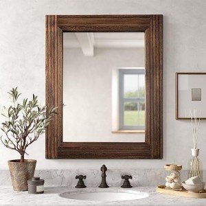 Handmade Wooden Splicing Suitable Bathroom Rustic Farmhouse Vanity Decorative Wall Art Solid Wood Frame Hanging Wall Mirror