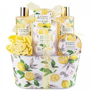 Gift Bath & Shower Spa Basket Gift Set Lemon Scent Bath Set 