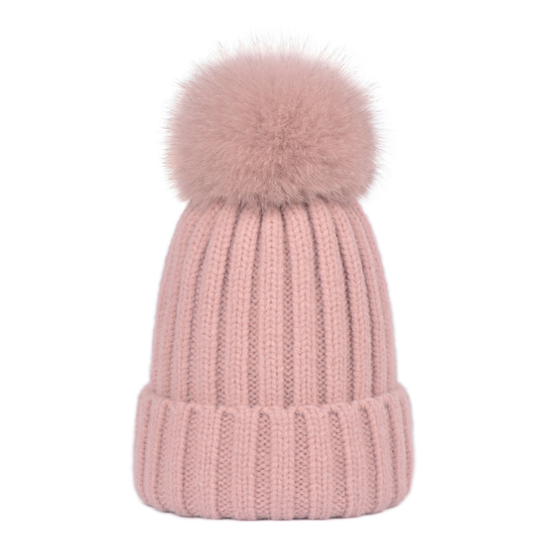 HT1119 KNIT HAT WITH FOX POM FOR ADULT KID