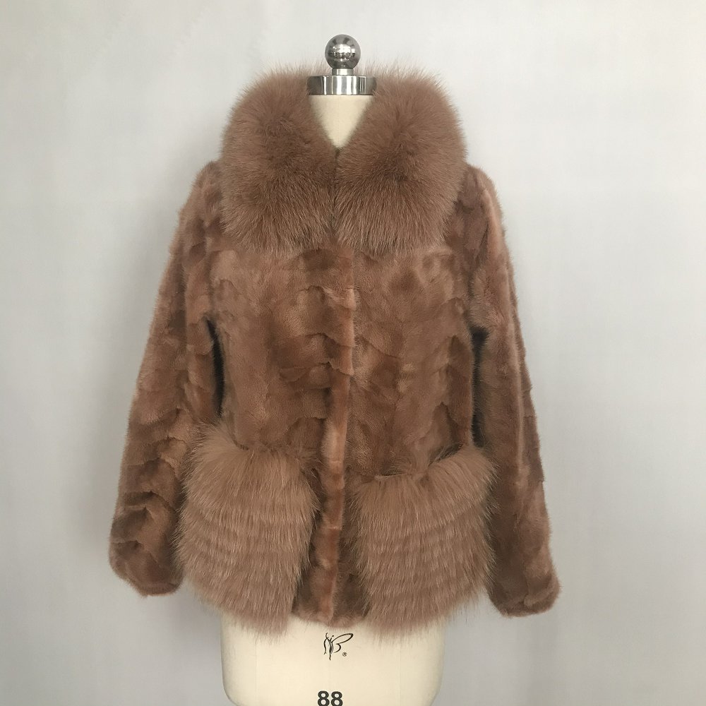 2022 women winter new collection real mink fur jacket withfull fox fur trim and Long sleeves Fashionable Short Jacket for Ladies