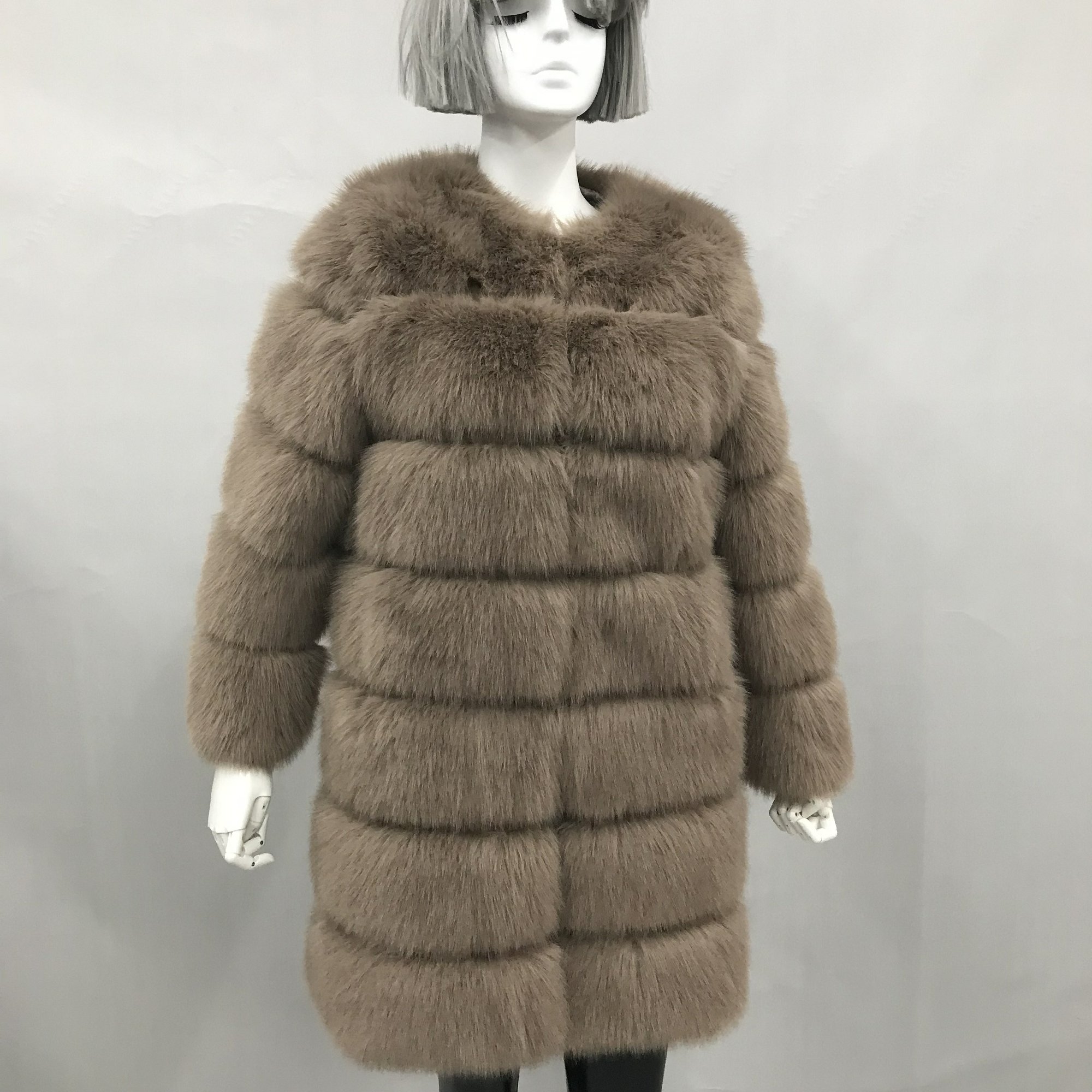 HFK0459  FAUX FUR AND FAKE LEATHER COAT-90CM