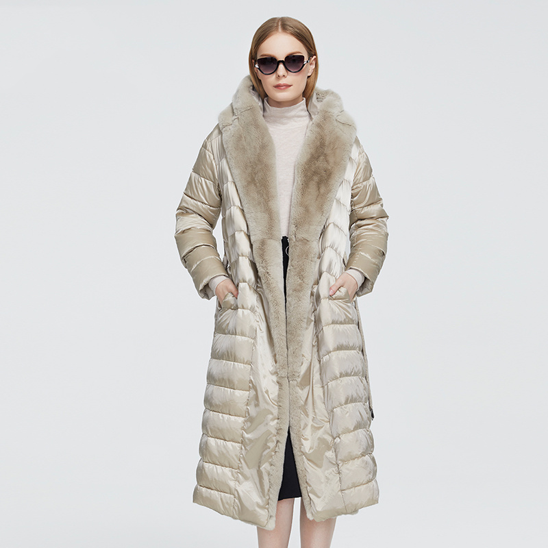 HG7644 plus size puffer coat with real rabbit fur trim-112CM