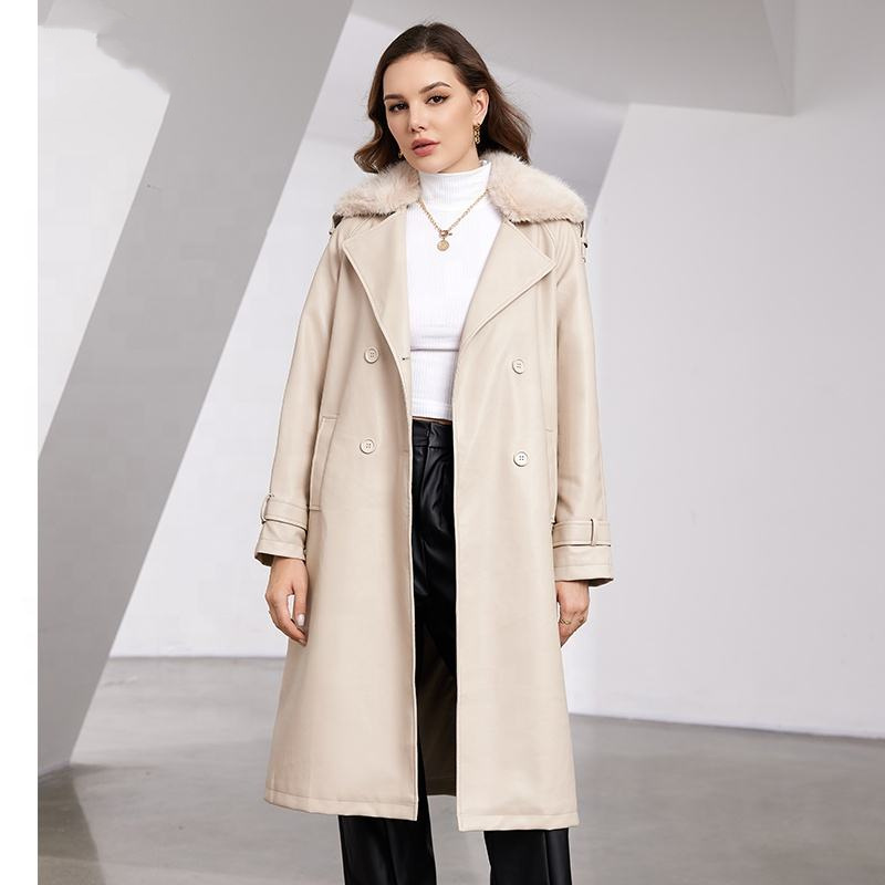 HG7661 PU Leather COAT WITH FAUX FUR COLLAR-109CM