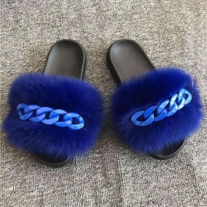 Fluffy House Indoor Home designer Winter furry new fox fur slides Plush real fashion fur slippers