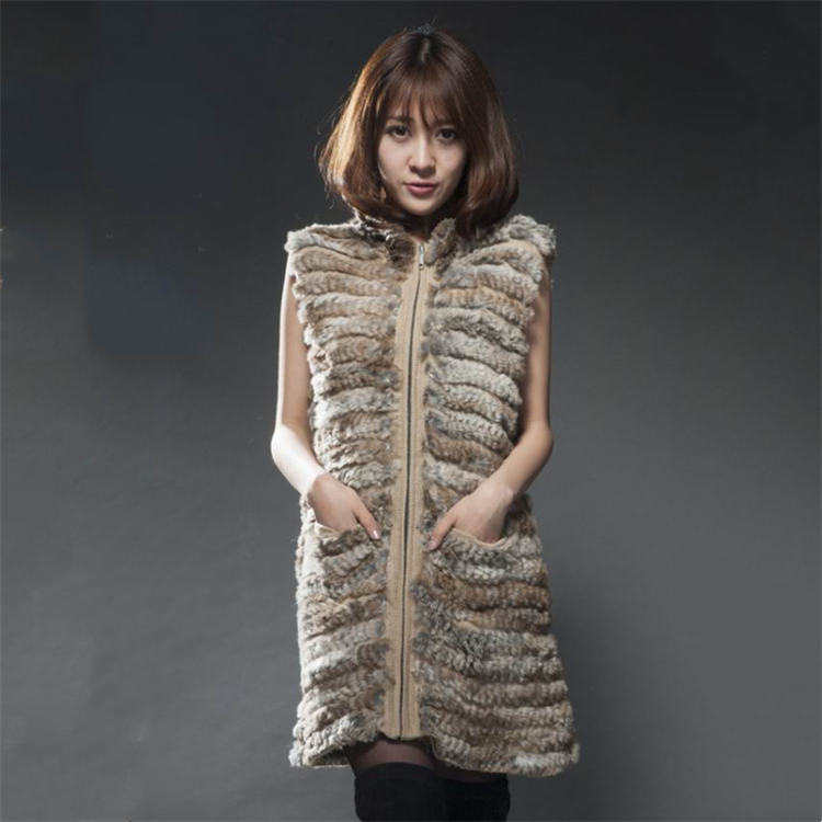 Women’s Lady Genuine Real Rabbit Fur Waistcoat Fur Sleeveless Gilet Hare Rex Rabbit Long Vests