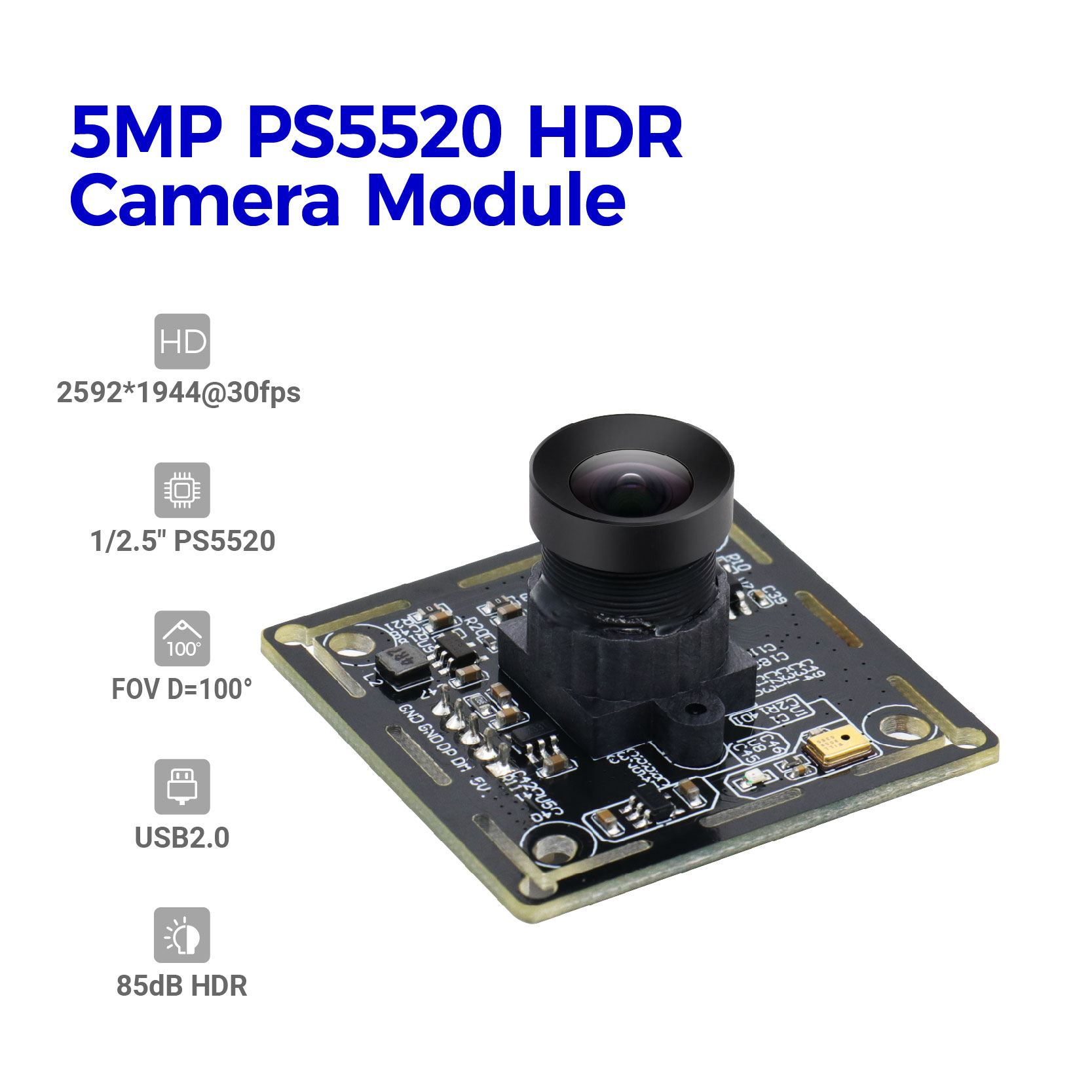 Special Price for Factory Customized 38X38 (mm) 5MP Free Driver Hdr/WDR Mini USB Camera Module for Face Recognition