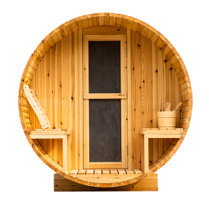 Sala de sauna de barril ao ar livre