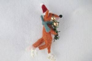 Xmas gift felt fox and squirrel in red hat