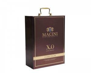 Gold foil logo full embossed hard paper luxury custom brandy and XO Suitcase gift box wine bottle with Silk tray