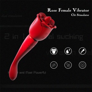【DL-ROSE-223a】2-in-1 Rose Licking Vibrating Massager. Wine Red