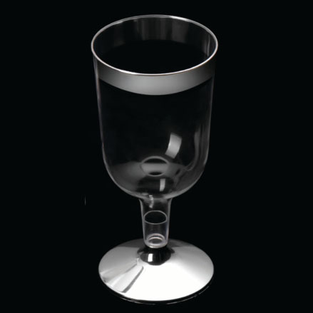 Disposable Plastic Two Pieces Wine Glasses with Silver Rim 6oz