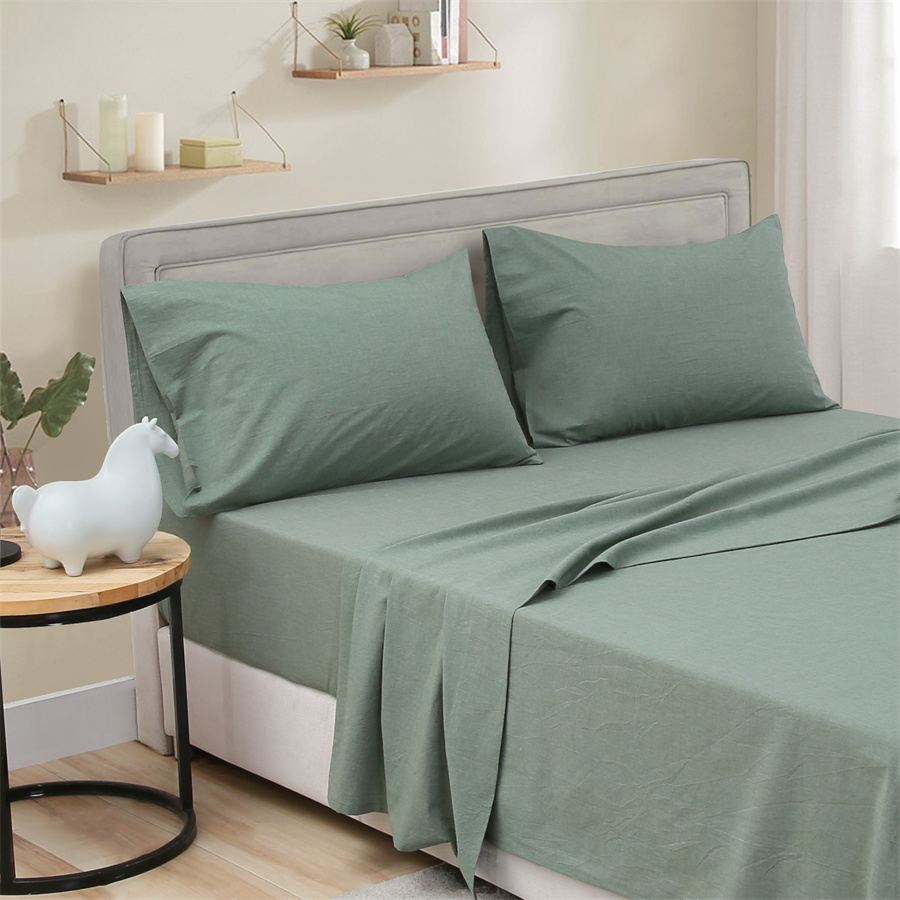 OEM Famous Bed Sheet Set Suppliers –  100% Washed Cotton 4 Piece Bed Sheets Ultra Soft Breathable Bedding Set  – HANYUN