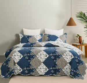 Custom Discount Down Alternative Supplier –  All Season Quilt Set 3 Piece Bedspread Coverlet Set Emerald Blue White – HANYUN