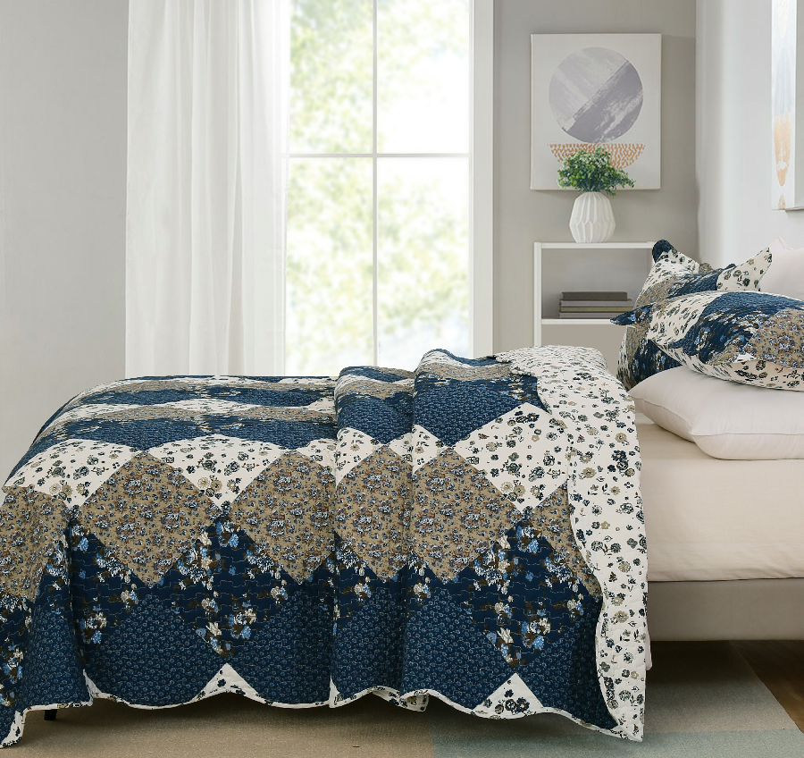 Custom Discount Down Alternative Supplier –  All Season Quilt Set 3 Piece Bedspread Coverlet Set Emerald Blue White – HANYUN