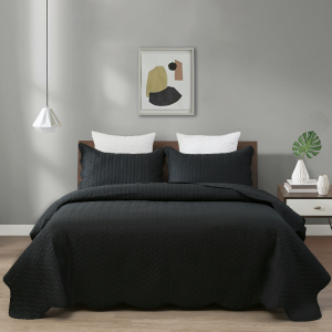 Best Cheap King Size Bedding Sets Factory –  All Season Quilt Set 3 Piece Bedspread Coverlet Set Black – HANYUN
