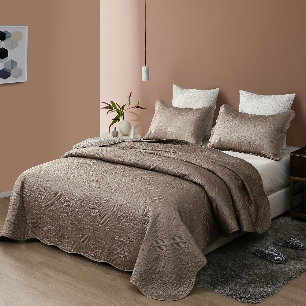 Custom Discount Bed Cover Set Manufacturer –  All Season Quilt Set 3 Piece Bedspread Coverlet Set Emerald Khaki – HANYUN