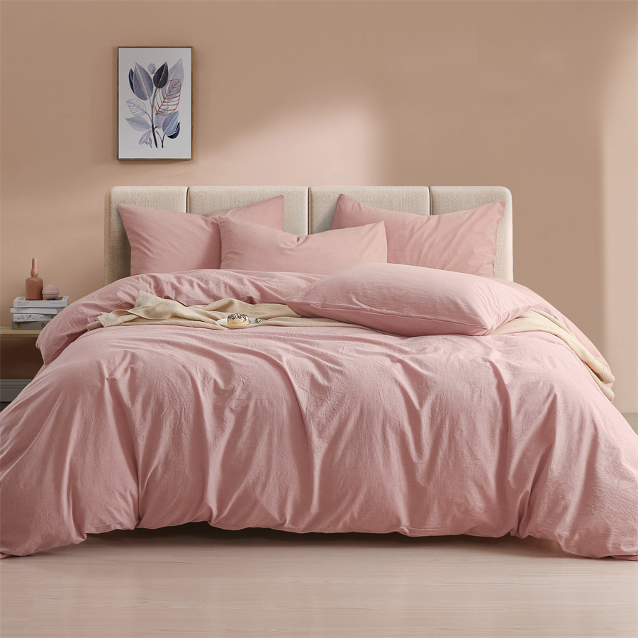 100% Washed Cotton Linen Like Textured Breathable Durable Soft Bedding Duvet Cover Set